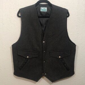Kactus Western Wear Vintage Gray Wool Vest with Black Vegan Leather size L